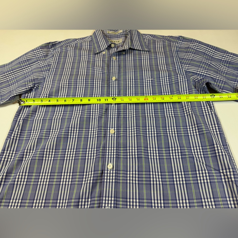 Orvis men’s large 100% cotton short sleeve button down shirt, blue white (bin Z) - Picture 5 of 5